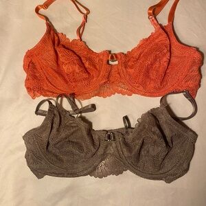Lace Underwire Bra Set in Orange and Brown